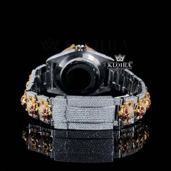 Ruby Markers Skull Dial Full Iced Out Moissanite Diamond Watch Caseback View