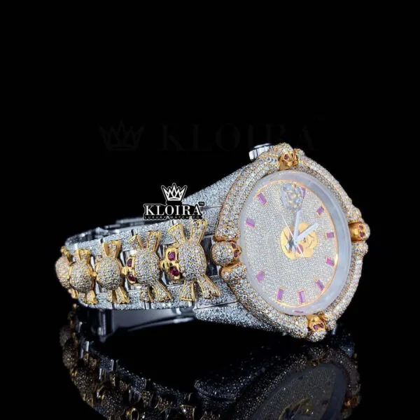 Ruby Markers Skull Dial Full Iced Out Moissanite Diamond Watch Right Profile View