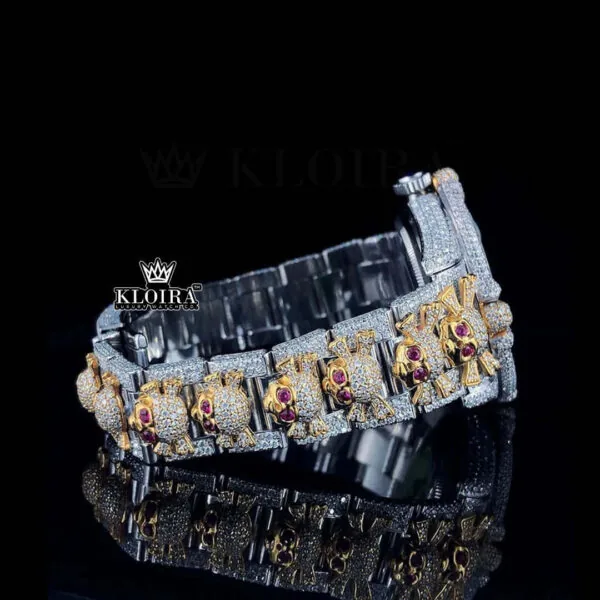 Ruby Markers Skull Dial Full Iced Out Moissanite Diamond Watch Right Side Strap View