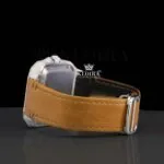 Semi Iced Out Roman Numerals Brown Leather Strap Moissanite Diamond Watch Left Side View