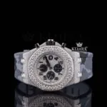 Semi Iced Out White Dial Standard Numerals Chronograph Moissanite Watch