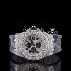 Semi Iced Out White Dial Standard Numerals Chronograph Moissanite Watch