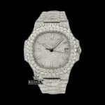 Silver Dial Diamond Markers Fully Iced Moissanite Diamond Watch