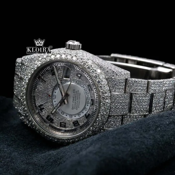 Silver Iced Out Standard Numerals Moissanite Diamond Watch Caseback View