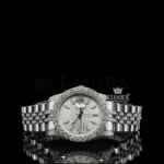 White Gold Diamond Link Strap Stick Markers Dial Moissanite Watch