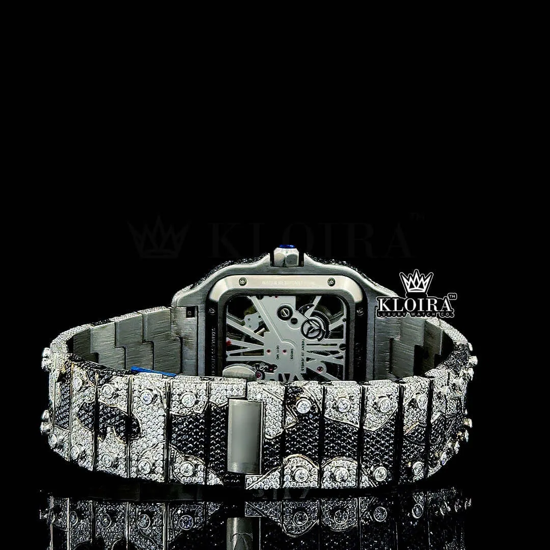 Skeleton Dial Black Camo Fully Iced Out Moissanite Diamond Watch Caseback View