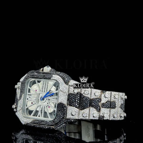Skeleton Dial Black Camo Fully Iced Out Moissanite Diamond Watch Left Profile View