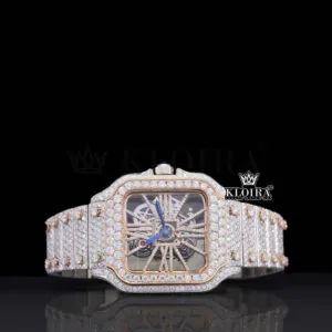 Skeleton Dial Two Tone Rose Gold Moissanite Diamond Watch