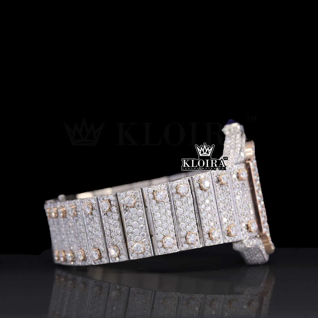 Skeleton Dial Two Tone Rose Gold Moissanite Diamond Watch Right Side View