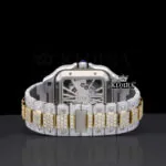 Skeleton Dial Two Tone Yellow Gold Diamond Block Link Strap Moissanite Watch Caseback View