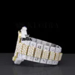 Skeleton Dial Two Tone Yellow Gold Diamond Block Link Strap Moissanite Watch Left Side View