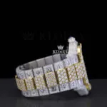 Skeleton Dial Two Tone Yellow Gold Diamond Block Link Strap Moissanite Watch Right Side View