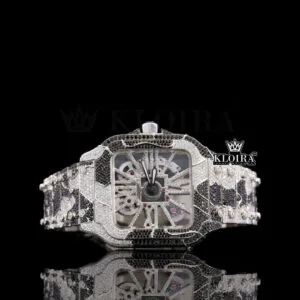 Skeleton Dial Two Tone Black Moissanite Diamond Watch