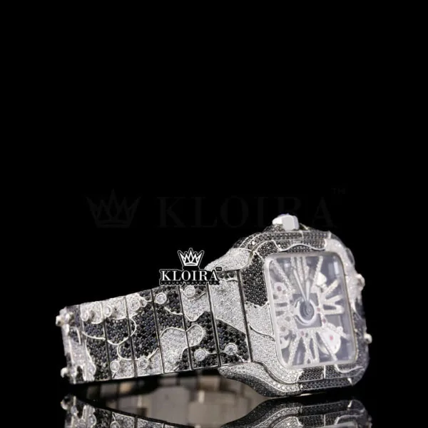 Skeleton Two Tone Black Moissanite Diamond Watch Right Profile View