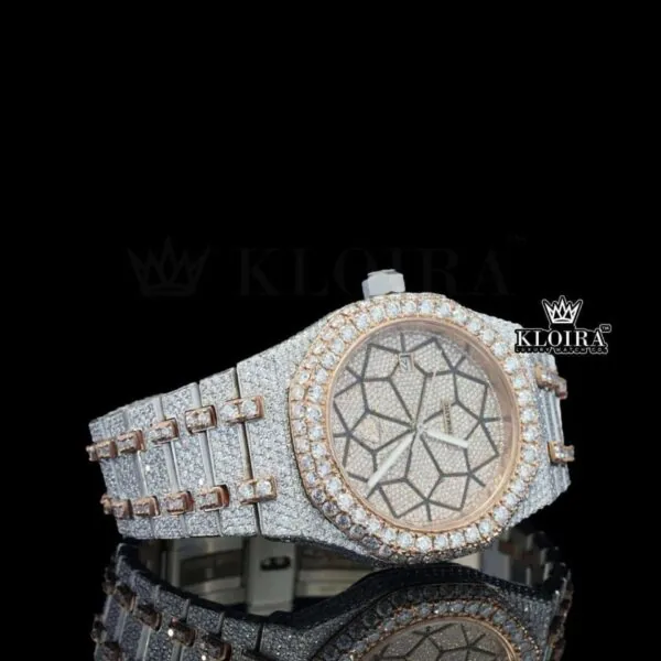 Spider Dial Two Tone Fully Iced Out Moissanite Diamond Watch Right Profile View