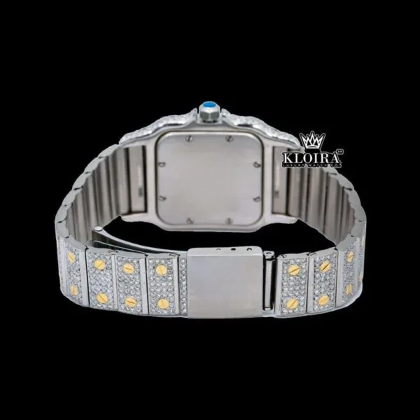 Square Dial Black Roman Numerals Two Tone Moissanite Watch Caseback View