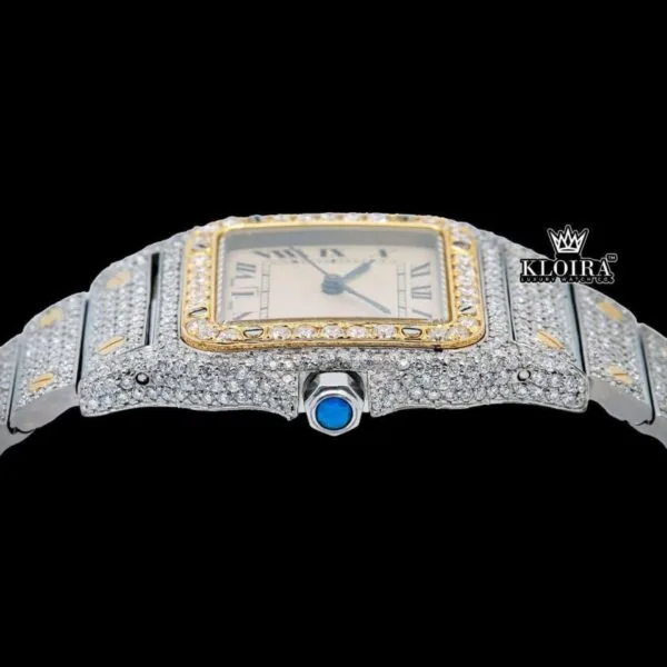 Square Dial Black Roman Numerals Two Tone Moissanite Watch Crown View