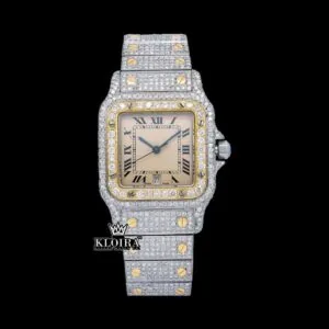 Square Dial Black Roman Numerals Two Tone Moissanite Watch