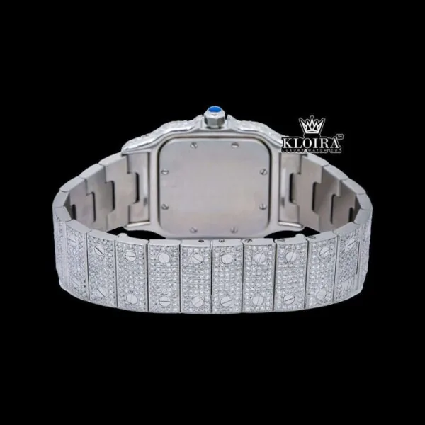 Square Roman Dial Fully Iced Out Moissanite Dial Watch Caseback View