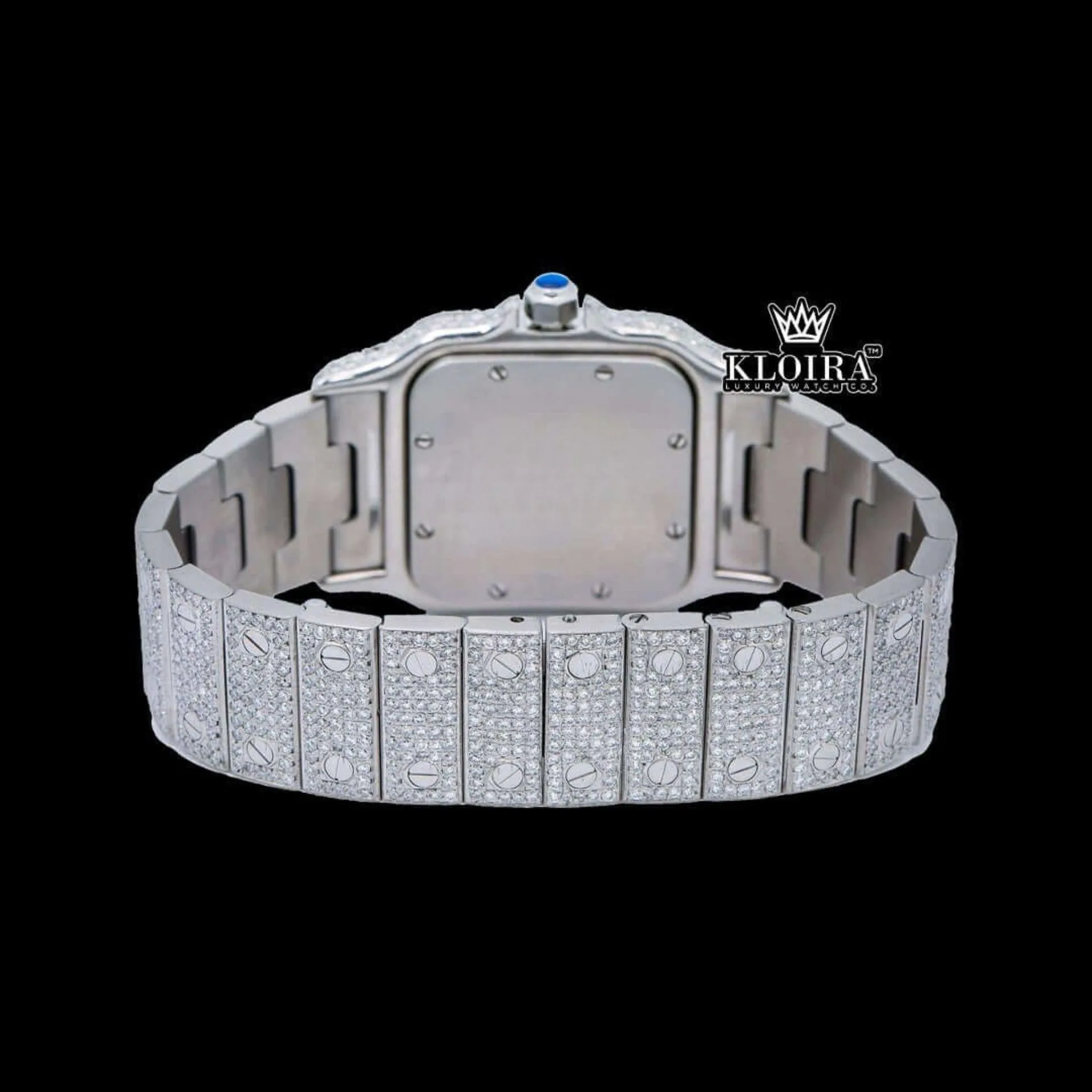 Square Roman Dial Fully Iced Out Moissanite Dial Watch Caseback View