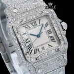 Square Roman Dial Fully Iced Out Moissanite Dial Watch Close Up Dial View