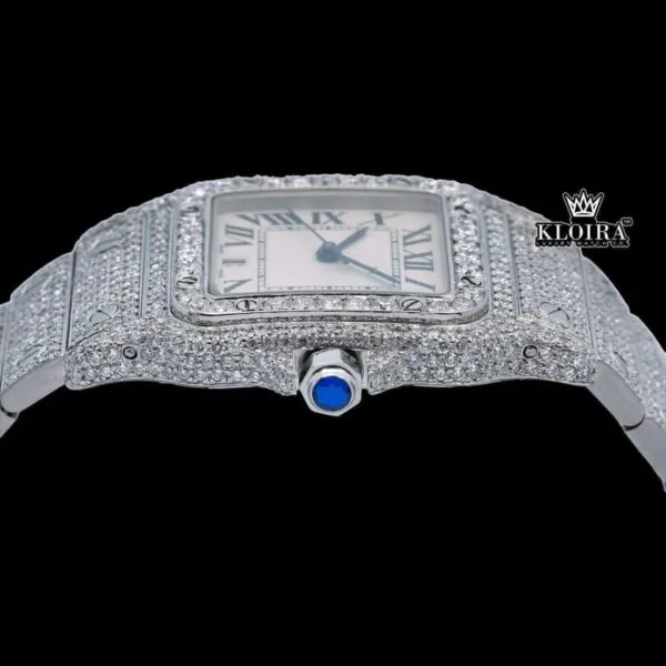 Square Roman Dial Fully Iced Out Moissanite Dial Watch Crown View