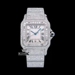 Square Roman Dial Fully Iced Out Moissanite Dial Watch