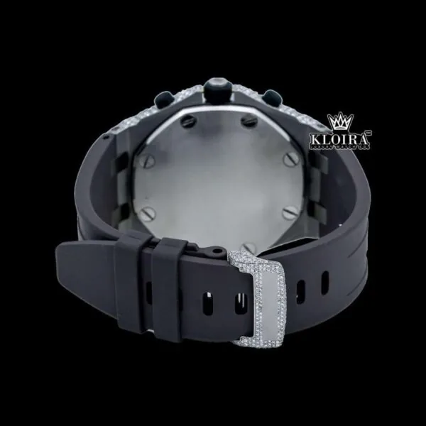 Standard Numerals Chronograph Dial Semi Iced Out Rubber Strap Moissanite Watch Caseback View