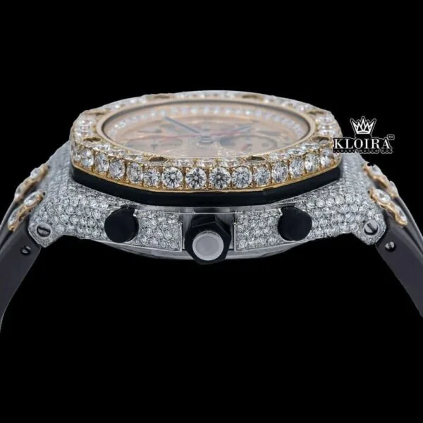 Standard Numerals Chronograph Dial Semi Iced Out Rubber Strap Moissanite Watch Crown View