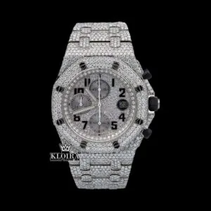 Standard Numerals Silver Chronograph Iced Out Moissanite Diamond Watch