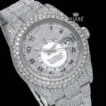 Standard Numerals White Dial Bust Down Moissanite Diamond Watch Close Up Dial View