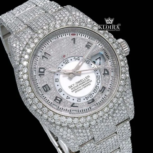 Standard Numerals White Dial Bust Down Moissanite Diamond Watch Close Up Dial View