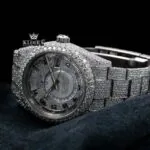 Standard Numerals White Dial Bust Down Moissanite Diamond Watch Close Up Front View