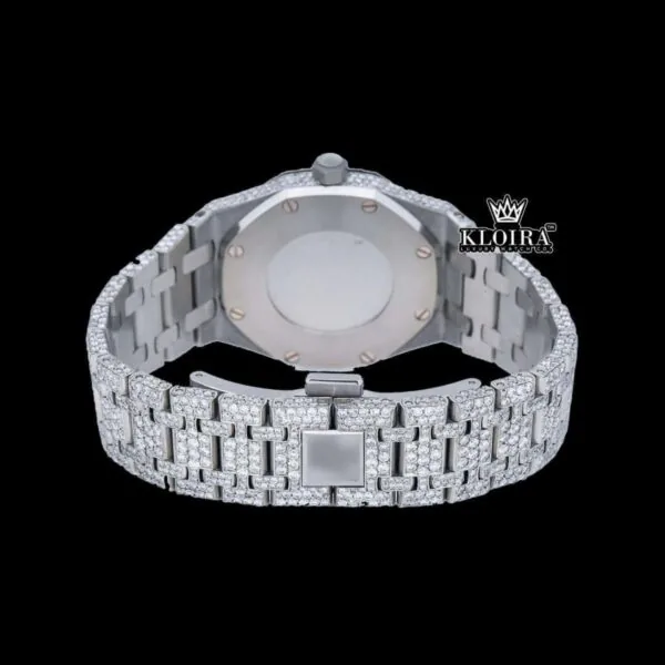 Stick Markers Black DIal AP Full Iced Out Moissanite Watch Caseback View