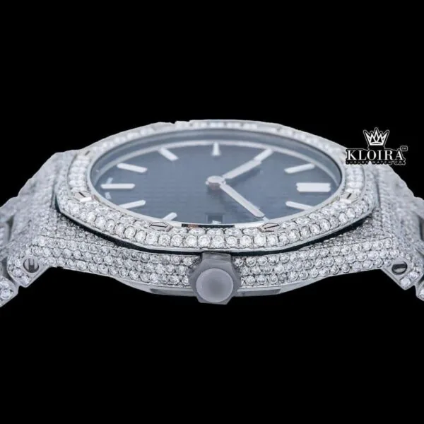 Stick Markers Black DIal AP Full Iced Out Moissanite Watch Crown View