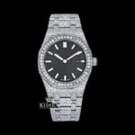Stick Markers Black Dial AP Full Iced Out Moissanite Watch