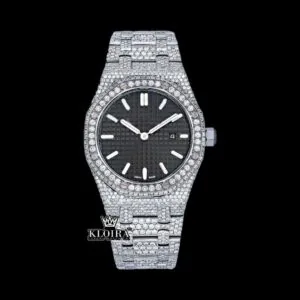 Stick Markers Black Dial AP Full Iced Out Moissanite Watch
