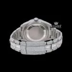 Stick Markers Black Dial Dual Time Fully Iced Out Moissanite Diamond Watch Caseback View