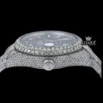 Stick Markers Black Dial Dual Time Fully Iced Out Moissanite Diamond Watch Crown View
