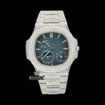 Stick Markers Blue Chronograph Dial Fully Iced Out Moissanite Watch