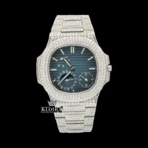 Stick Markers Blue Chronograph Dial Fully Iced Out Moissanite Watch