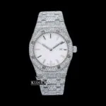 Stick Markers White Dial Full Iced Out Moissanite Diamond Watch