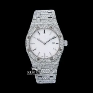 Stick Markers White Dial Full Iced Out Moissanite Diamond Watch