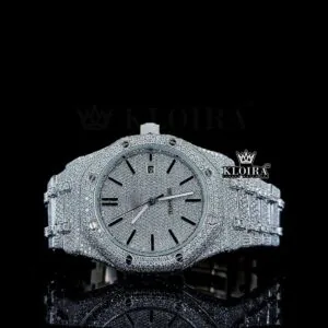 Stick Markers White Dial Fully Iced Out AP Moissanite Diamond Watch