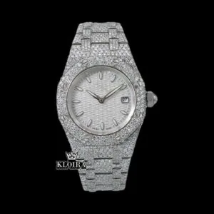 Stick Markers White Dial Fully Iced Out Moissanite Diamond Watch