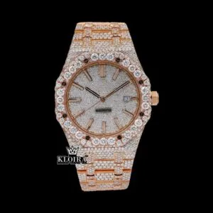 Stick Markers White Dial Rose Gold Moissanite Diamond Watch