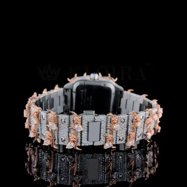 Thorn Bezel Roman Dial Two Tone Rose Gold Moissanite Watch Caseback View