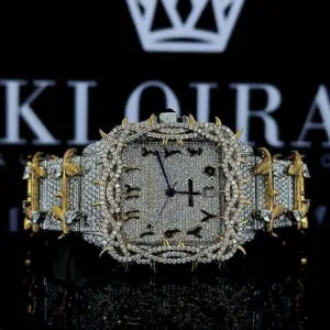 Thorn Bezel Yellow Gold Arabic Numerals Moissanite Diamond Watch