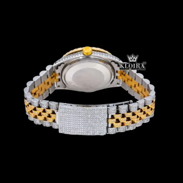 Tiffany Blue Arabic Dial Two Tone Diamond Link Strap Moissanite Watch Caseback View