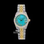 Tiffany Blue Roman Dial Two Tone Iced Out Moissanite Watch